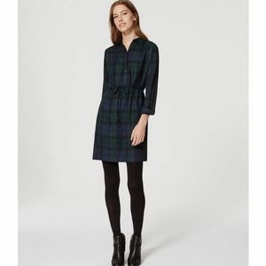 Loft Tie Waist Plaid Shirt Dress NWT